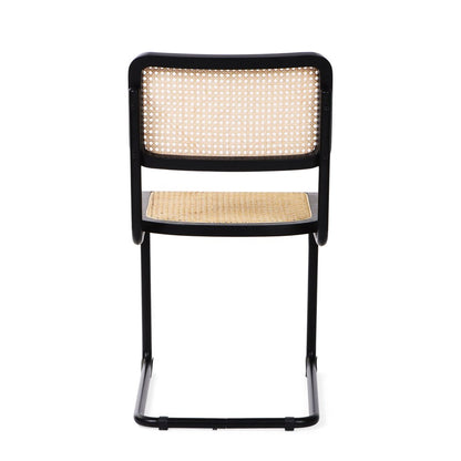 Set of Two Black and Natural Steel Open Back Dining Side Chairs