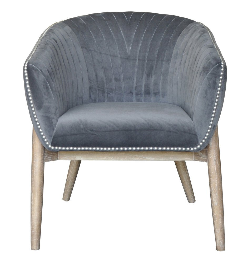 28" Gray And Brown Velvet Arm Chair