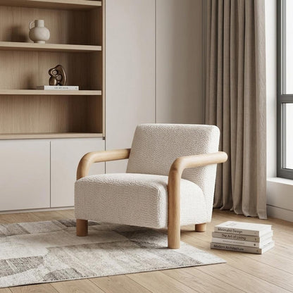 36" White And Natural Upholstered Arm Chair