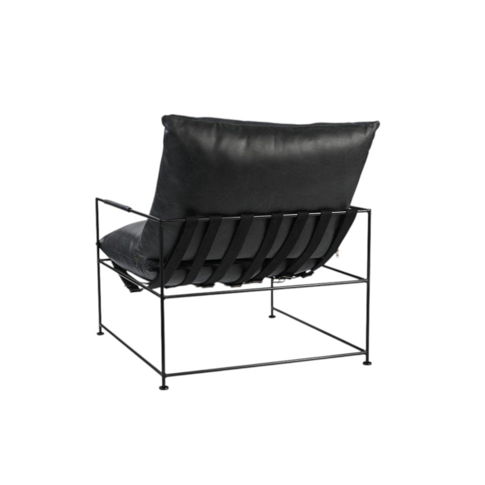 28" Black Genuine Leather Distressed Arm Chair