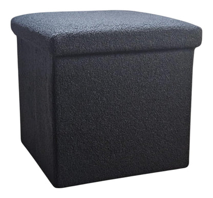 15" Black Boucle Cube Storage Ottoman