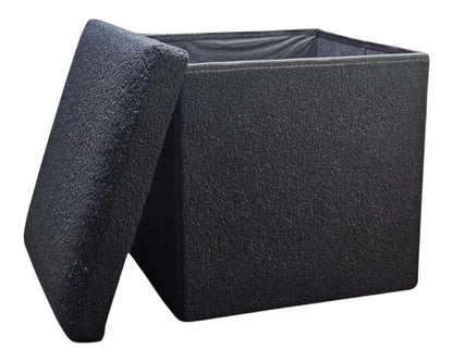 15" Black Boucle Cube Storage Ottoman
