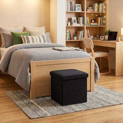 15" Black Boucle Cube Storage Ottoman