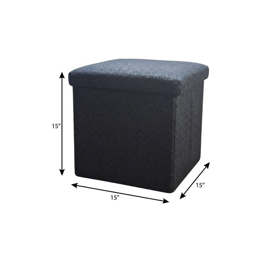 15" Black Boucle Cube Storage Ottoman