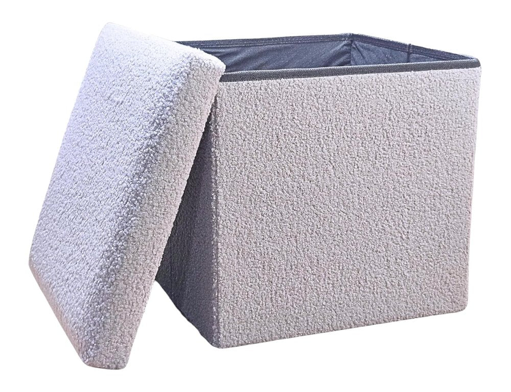 15" Black Boucle Cube Storage Ottoman