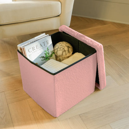 15" Black Boucle Cube Storage Ottoman