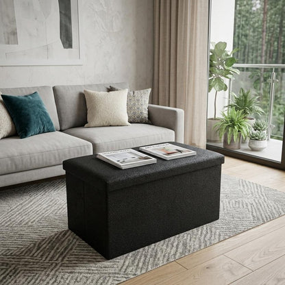30" Black Boucle Storage Ottoman