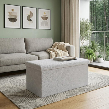 30" Black Boucle Storage Ottoman