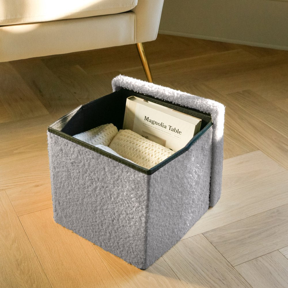 12" Black Boucle Cube Storage Ottoman