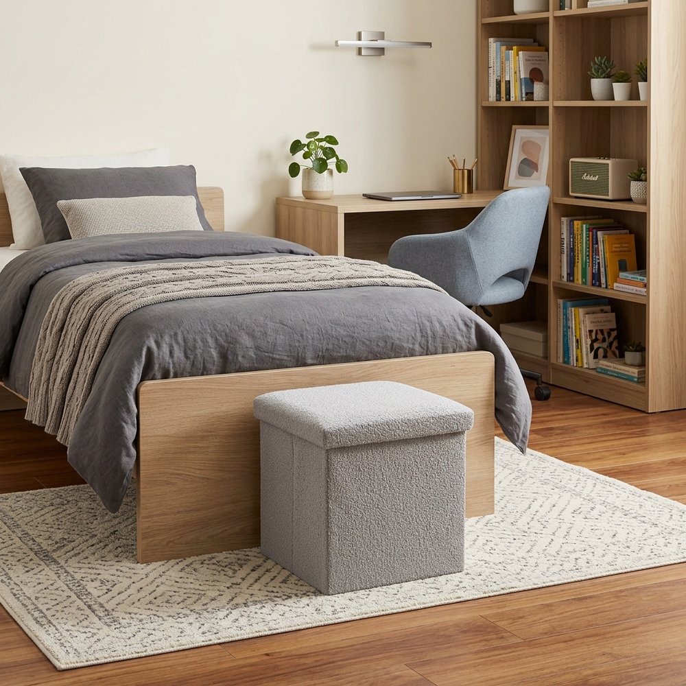 12" Black Boucle Cube Storage Ottoman
