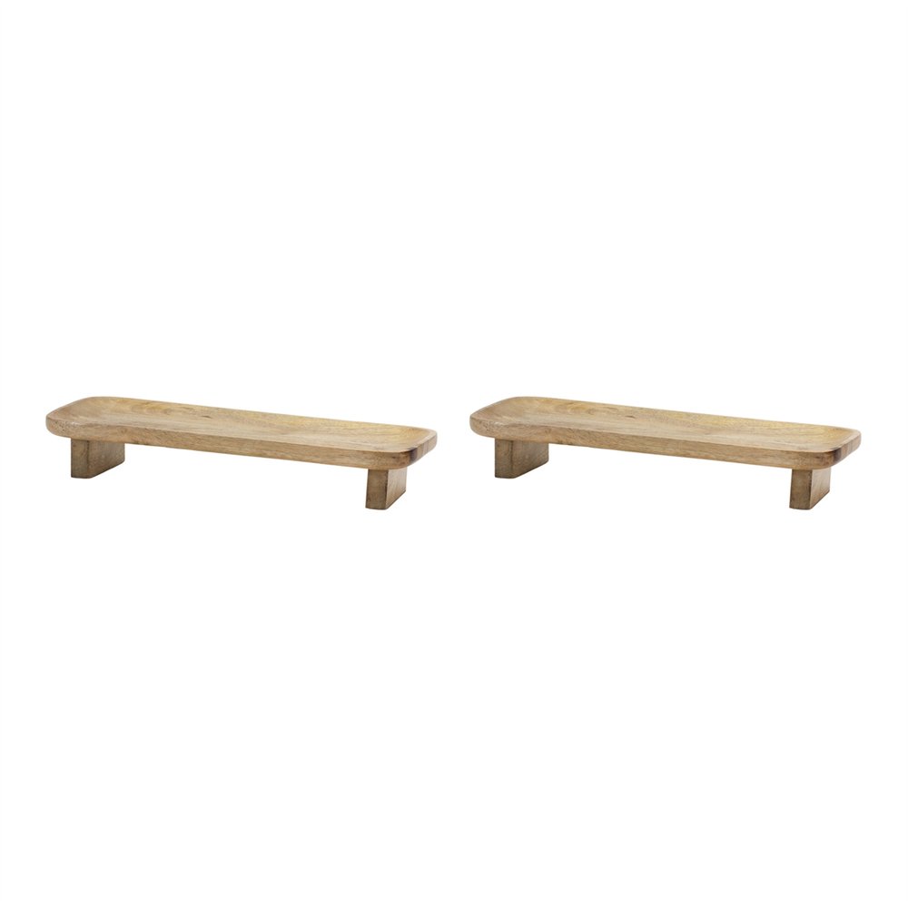 Set of Two Natural Solid Wood Riser Trinket Trays