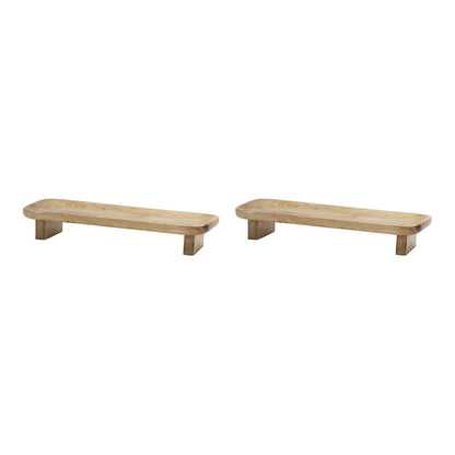 Set of Two Natural Solid Wood Riser Trinket Trays
