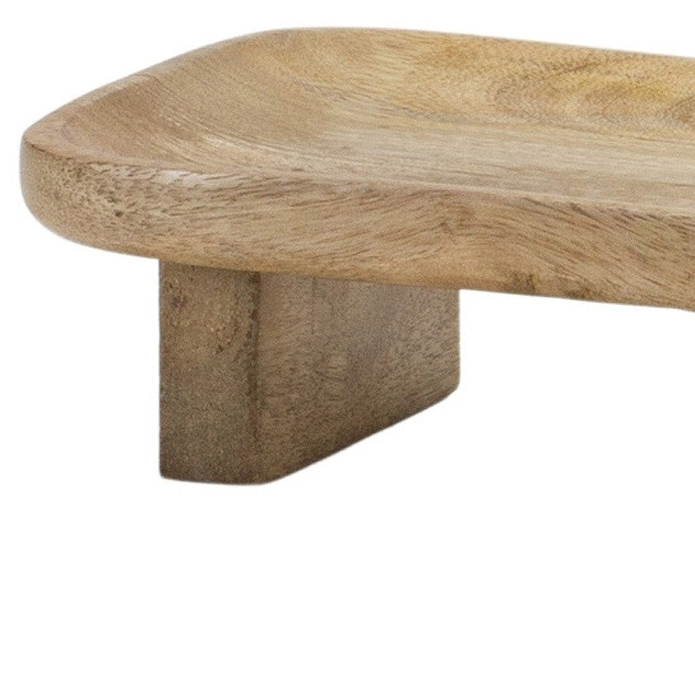 Set of Two Natural Solid Wood Riser Trinket Trays