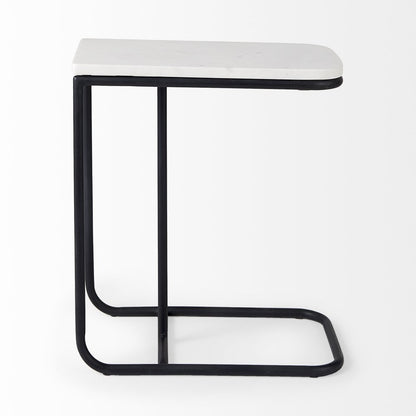 23" Black And White Marble and Metal C Table End Table
