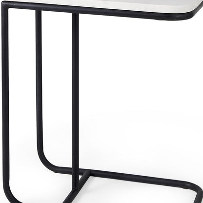 23" Black And White Marble and Metal C Table End Table
