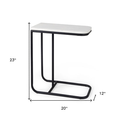 23" Black And White Marble and Metal C Table End Table