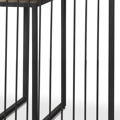 Set of Two Natural and Black Solid Wood and Metal Square Sled Nested Tables