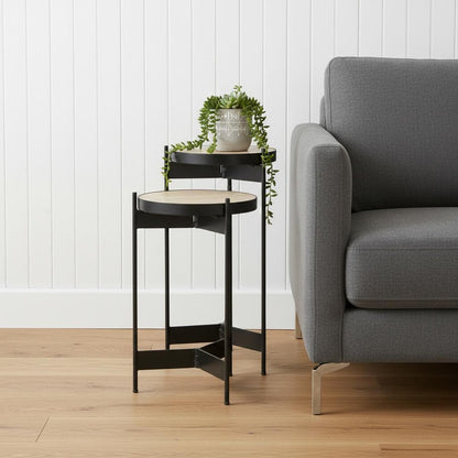 Set of Two Brown And Black Marble And Metal Nested Tables