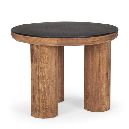 18" Brown And Black Reclaimed Wood Distressed Round End Table