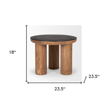 18" Brown And Black Reclaimed Wood Distressed Round End Table