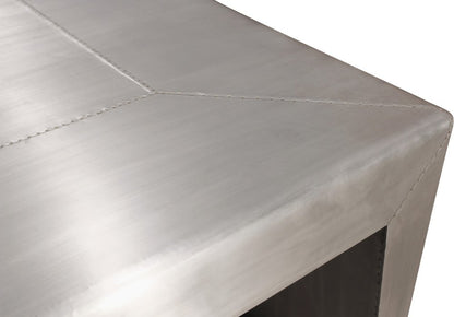 24" Silver Aluminum and Solid Wood Square Sled End Table