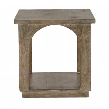 24" Brown Distressed Solid Wood Square Floor Shelf End Table