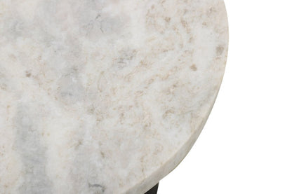 21" White and Black Distressed Marble and Solid Wood Round Pedestal End Table