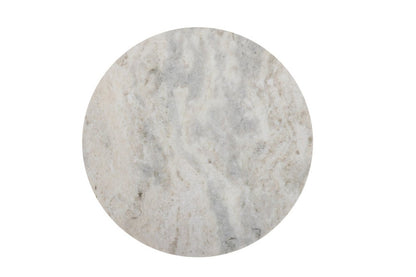 21" White and Black Distressed Marble and Solid Wood Round Pedestal End Table
