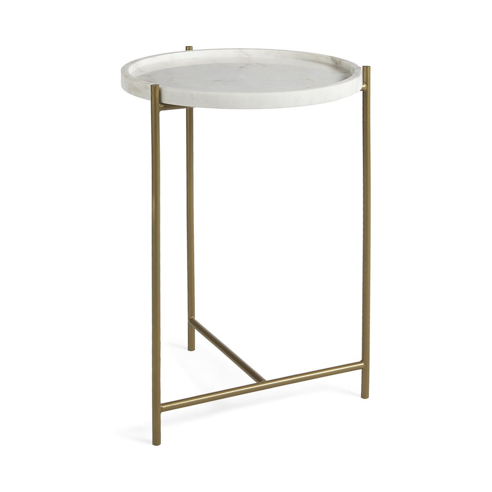 23" White and Gold Marble and Iron Round End Table