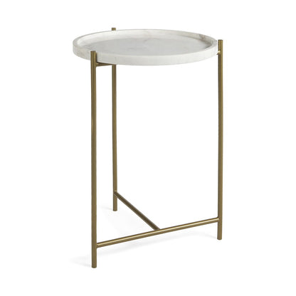 23" White and Gold Marble and Iron Round End Table