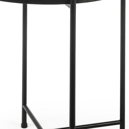24" Silver and Black Mirrored Glass and Iron Round End Table