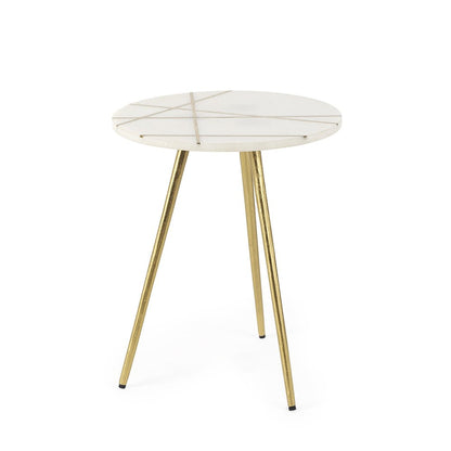 16" White and Gold Stone and Metal Tray Table