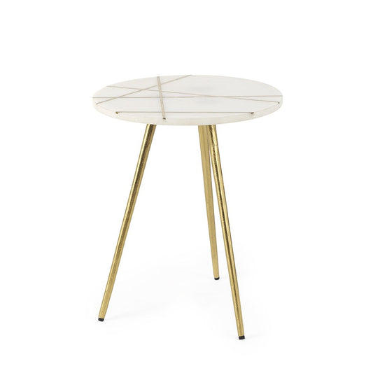 16" White and Gold Stone and Metal Tray Table