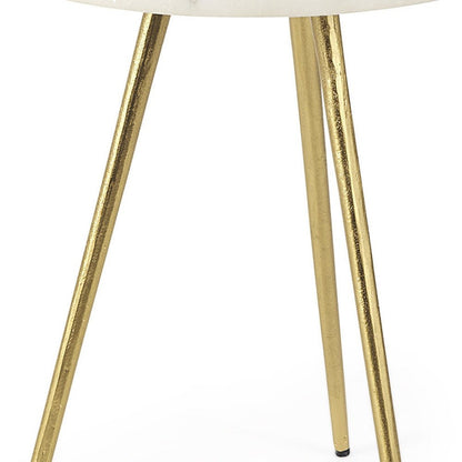 16" White and Gold Stone and Metal Tray Table