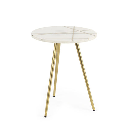 16" White and Gold Stone and Metal Tray Table