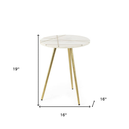16" White and Gold Stone and Metal Tray Table