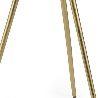 18" White and Gold Stone and Metal Tray Table