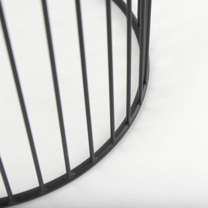 Set of Two Clear and Black Tempered Glass and Metal Wire Round Drum End Tables