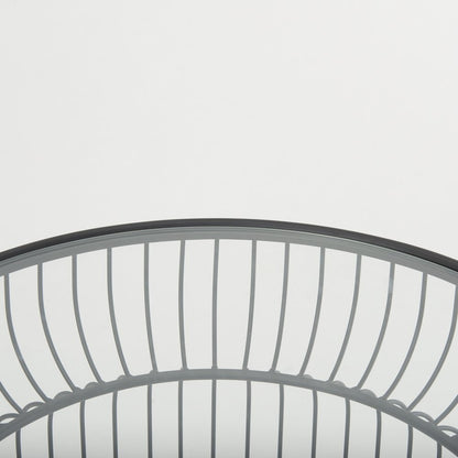 Set of Two Clear and Black Tempered Glass and Metal Wire Round Drum End Tables