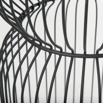 Set of Two Clear and Black Tempered Glass and Metal Wire Round Drum End Tables
