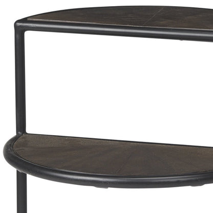 19" Espresso and Black Solid Wood and Metal Tray Table