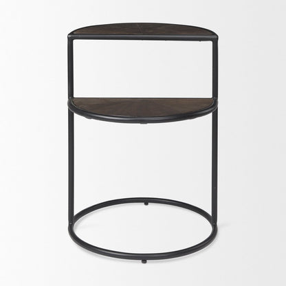 19" Espresso and Black Solid Wood and Metal Tray Table