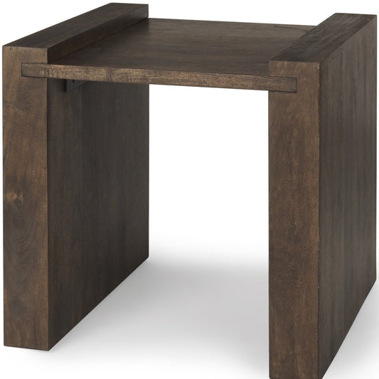22" Espresso and Brown Solid Wood and Wood Tray Table