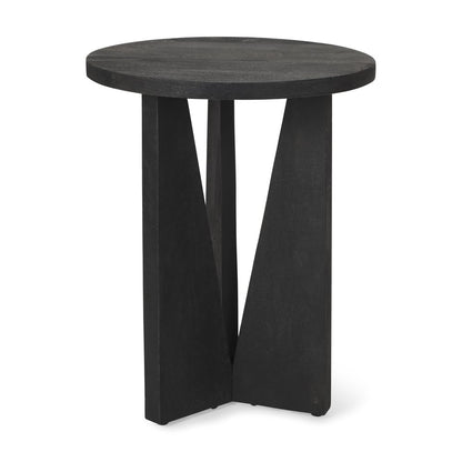 18" Black Solid Wood and Wood Tray Table