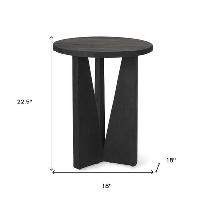 18" Black Solid Wood and Wood Tray Table