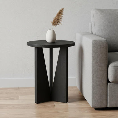 18" Black Solid Wood and Wood Tray Table