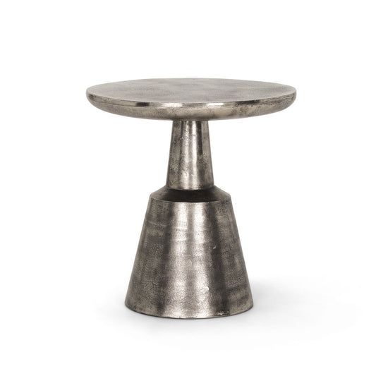 21" Silver Distressed Iron Round Pedestal End Table