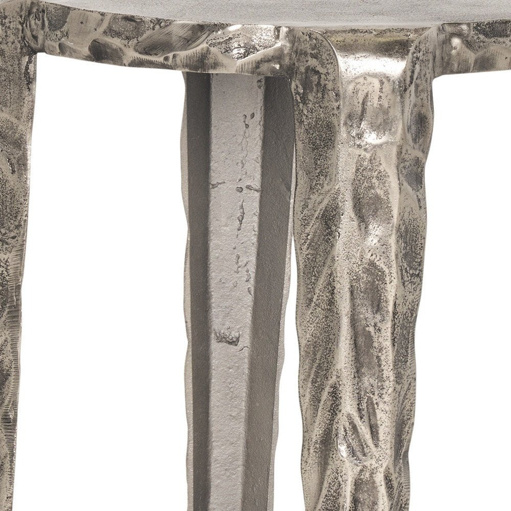21" Silver Distressed Aluminum Round End Table