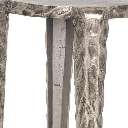 21" Silver Distressed Aluminum Round End Table