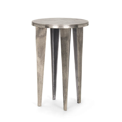 21" Silver Distressed Aluminum Round End Table